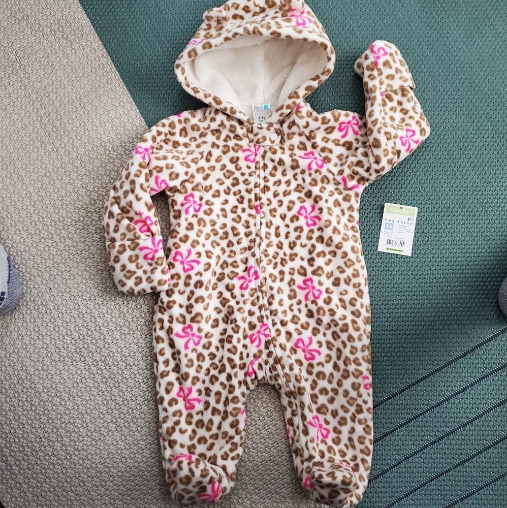 Cheetah/flower print infant fleece sleeper w/ hood